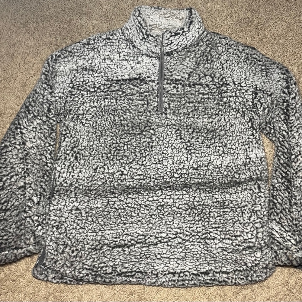 Altar’d State Women's Jacket 1/4 Zip Fuzzy Charcoal Sherpa Pullover Size Small
